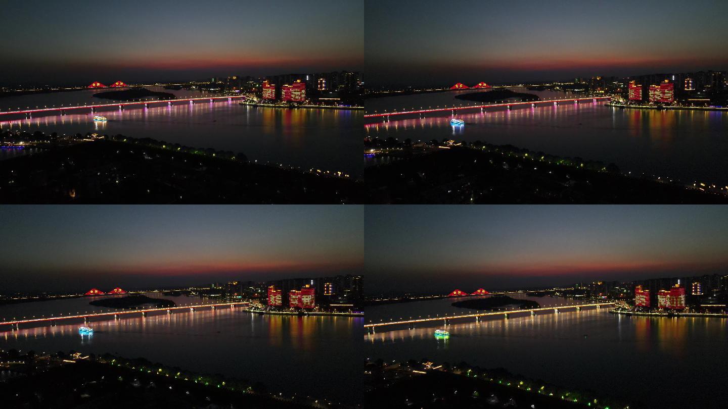 航拍湖北襄阳汉江桥梁夜景灯光(6)