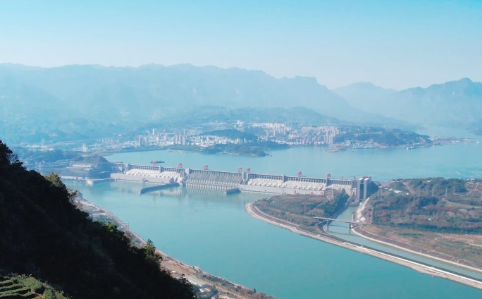 湖北宜昌三峡大坝航拍，长江三峡大坝素材