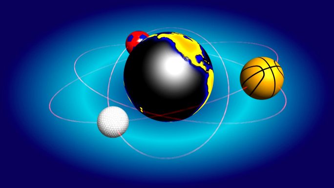 运动、足球、篮球和高尔夫球围绕地球旋转