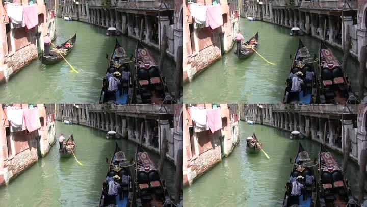 威尼斯的一条带平底船的运河