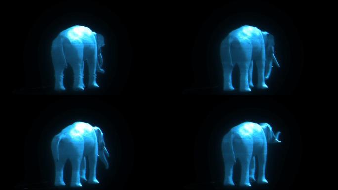 三维全息投影HUD大象背面透明通道素材