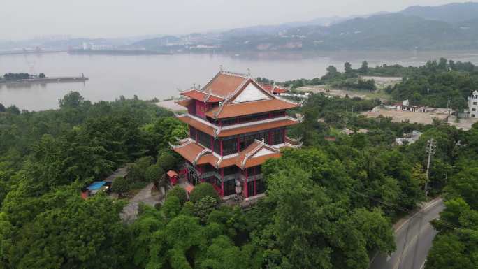 航拍湖北宜昌西陵峡妈祖庙 (1)