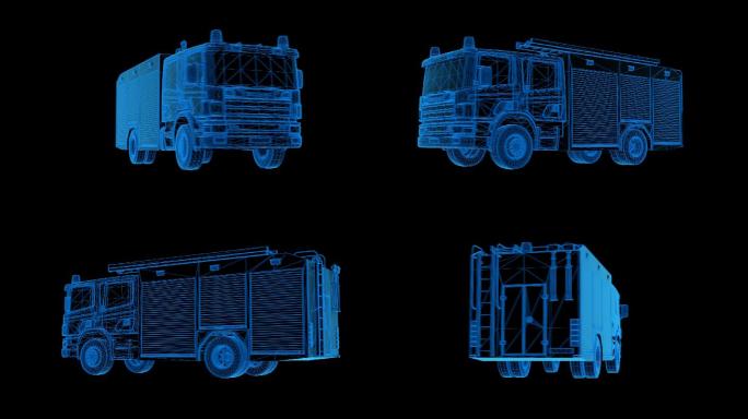 蓝色科技线条HUD消防车透明通道素材