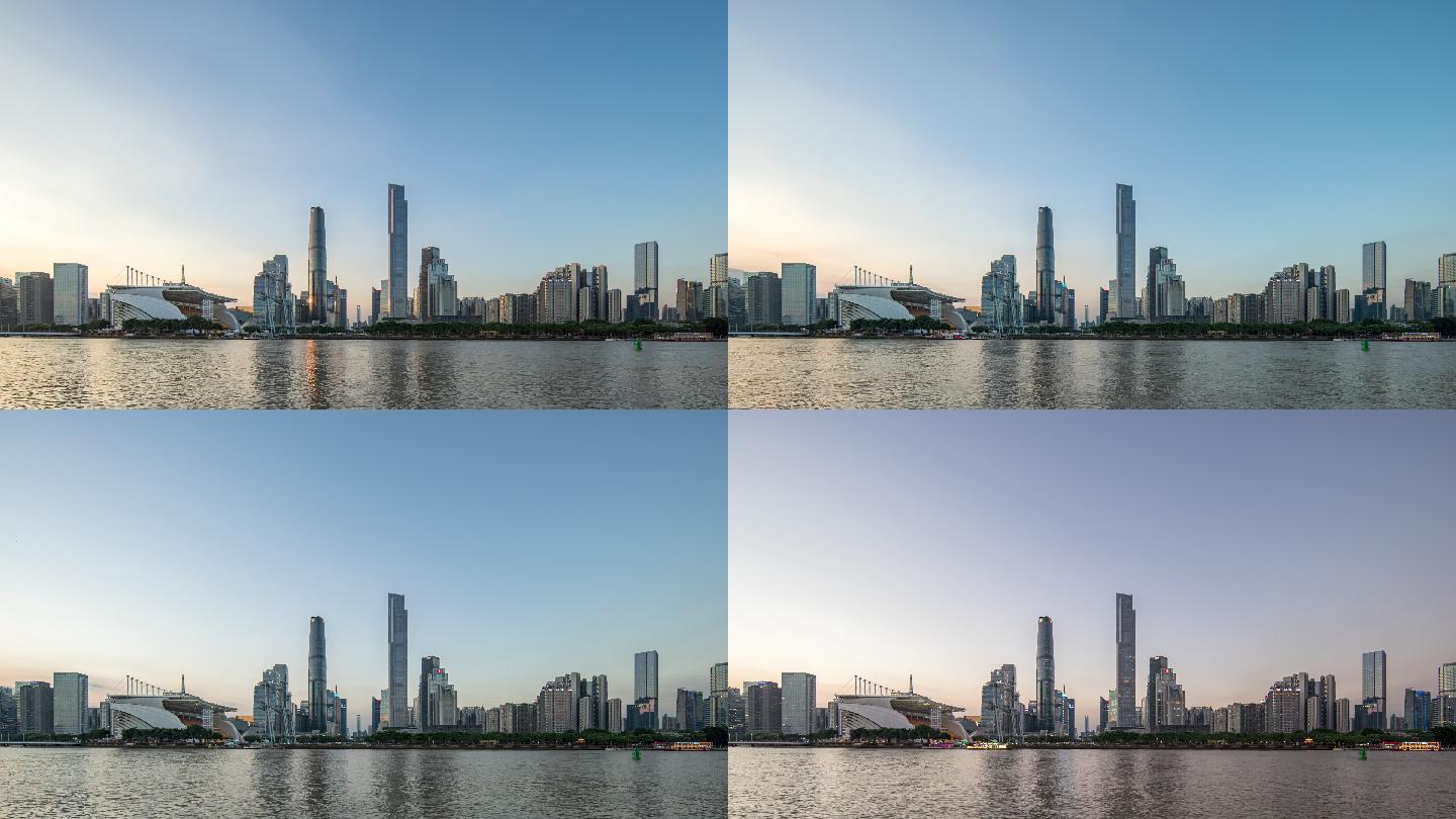 广州珠江新城CBD建筑群日转夜延时摄影