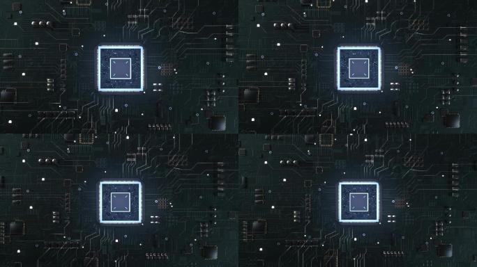 电脑主板半导体芯片和发光粒子通讯科技动画