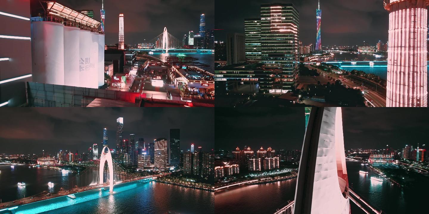 广州琶醍低空穿梭城市夜景灯光航拍4K视频