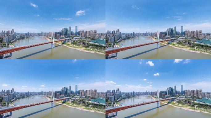 蓝天下的重庆千厮门嘉陵江大桥延时