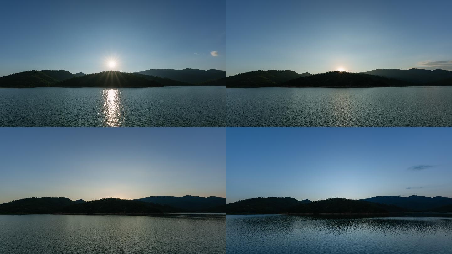 【4K超清】水库湖边日落日出余晖射光延时