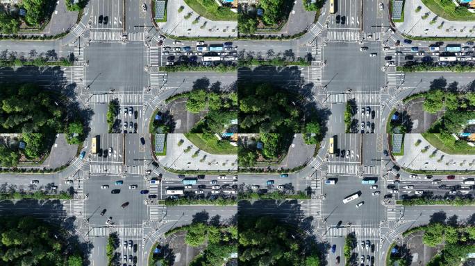 4K正版-俯拍城市公路十字路口有序车辆