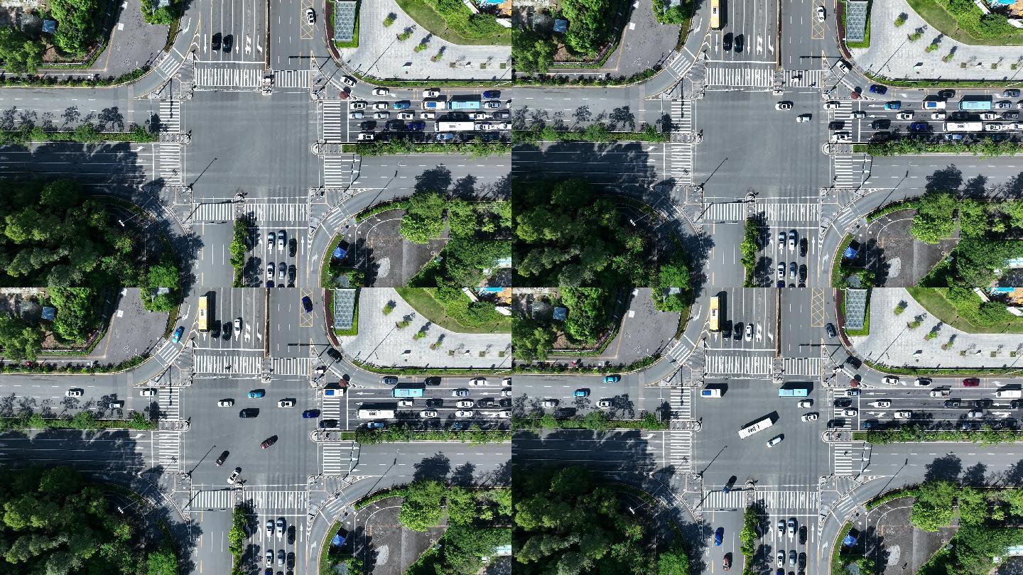 4K正版-俯拍城市公路十字路口有序车辆