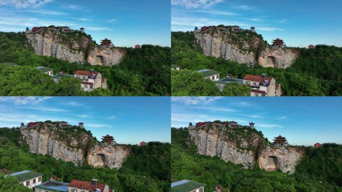 航拍襄阳真武山风景区蓝天白云城市旅游风光