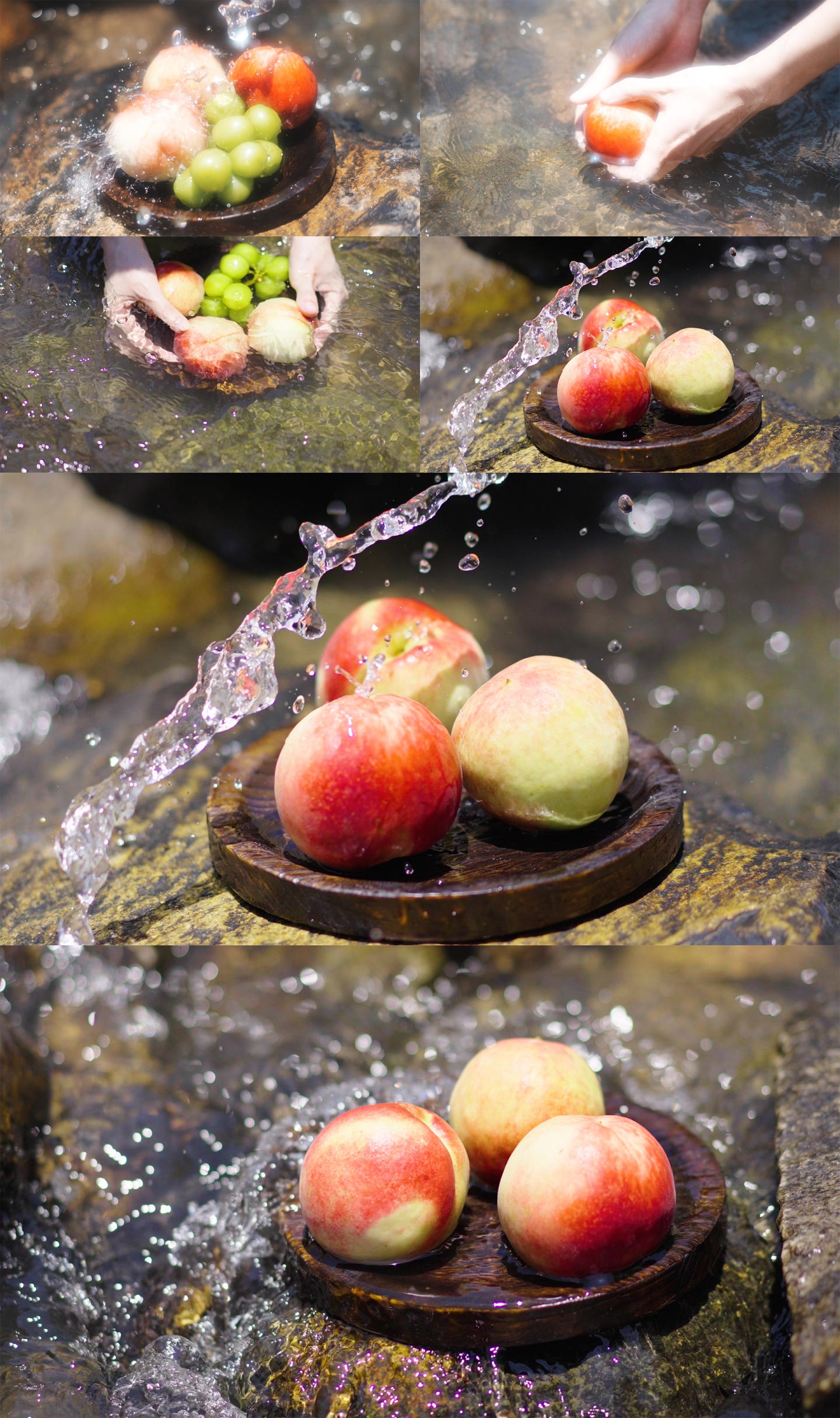 溪流中的桃子水蜜桃