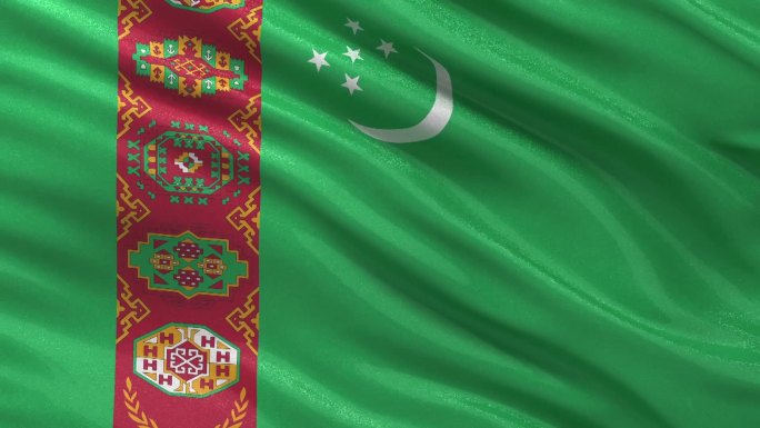 土库曼斯坦国旗迎风飘扬。