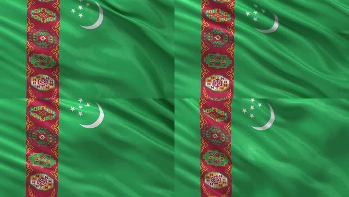 土库曼斯坦国旗迎风飘扬。
