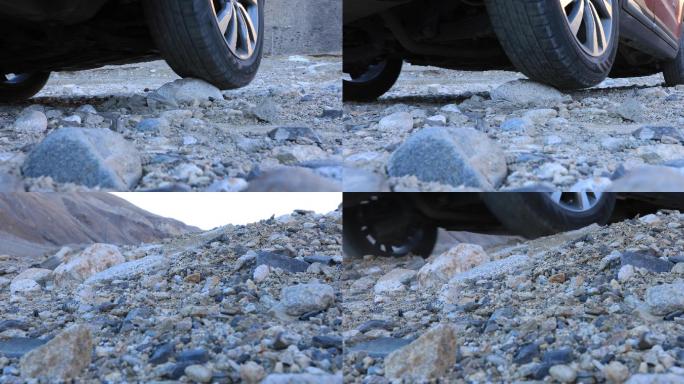 轮胎碾过砂石路面