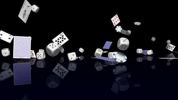 赌场筹码骰子和纸牌掉落