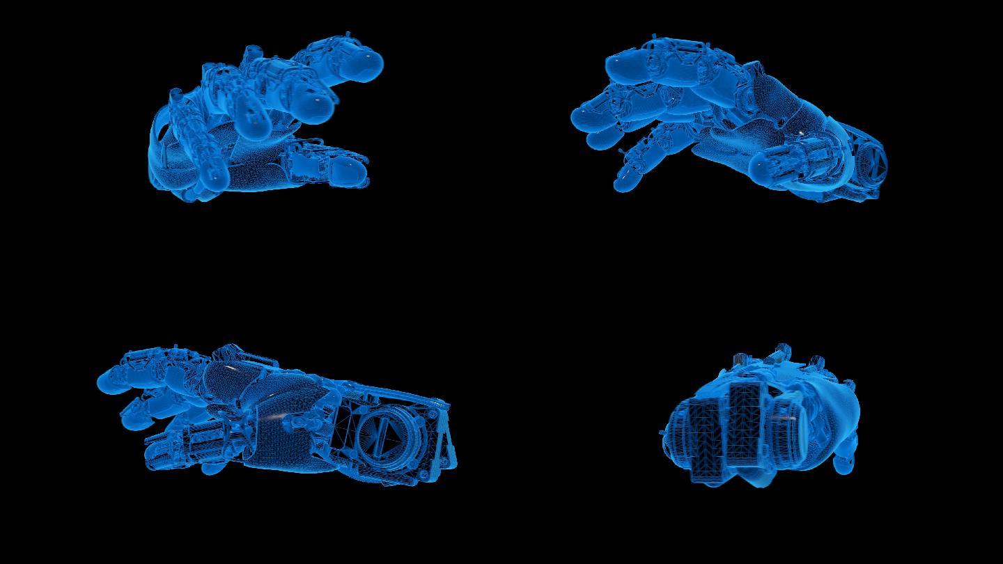 蓝色科技线条机械手掌透明通道素材