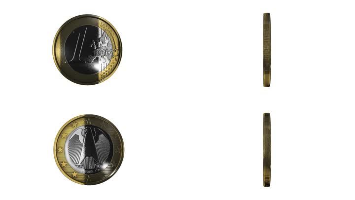 背景为镜子图案和硬币柱的站立欧元硬币