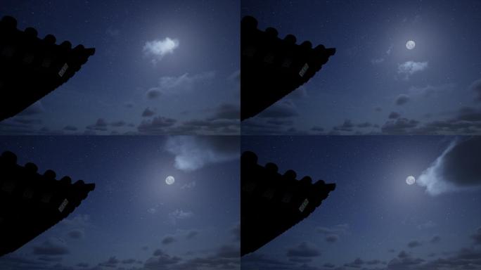 房脊 夜晚 月光 云