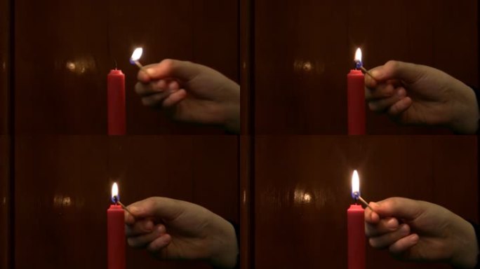 用火柴点蜡烛。