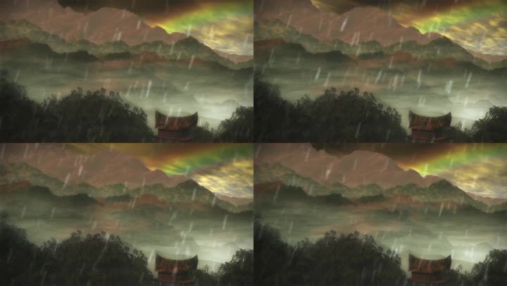 雨林部落小屋彩虹高清视频动画。