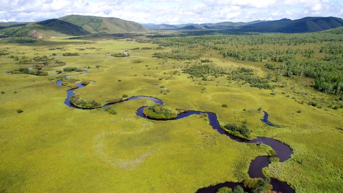 航拍内蒙古哈乌尔湿地