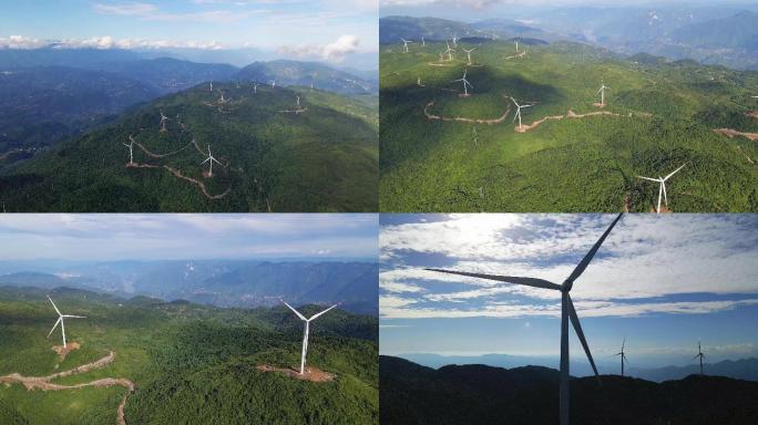 【原创】航拍高山风力发电助力乡村绿色发展