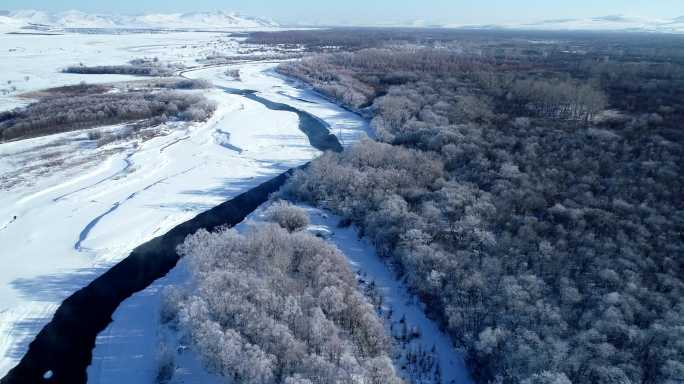 航拍呼伦贝尔根河雪景
