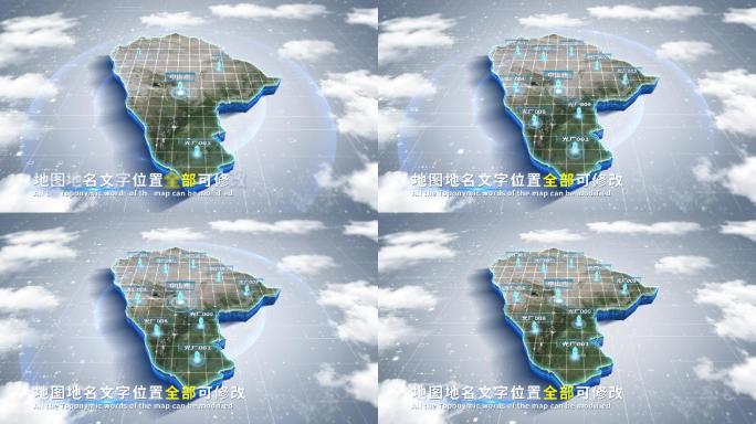 【4K原创】中山市蓝色科技范围立体地图