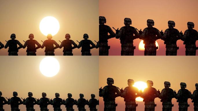 八一建军节解放军武警战士迎接日出剪影