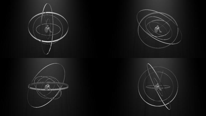 科技圆环围绕着坐着的人旋转