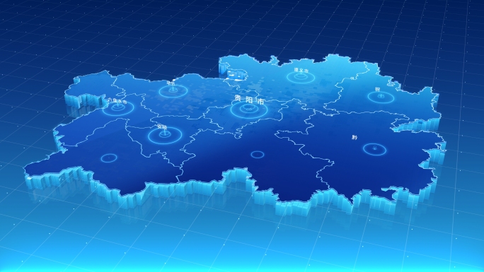 贵州省地图 科技方块生长模型 辐射动画