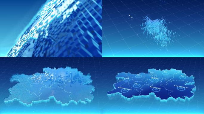 贵州省地图 科技方块生长模型 辐射动画