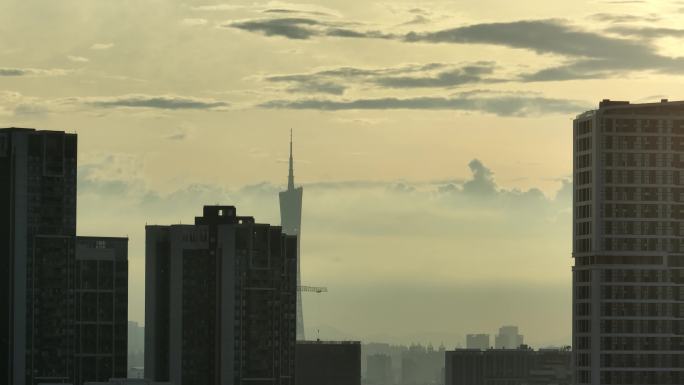 航拍工地珠江新城背景