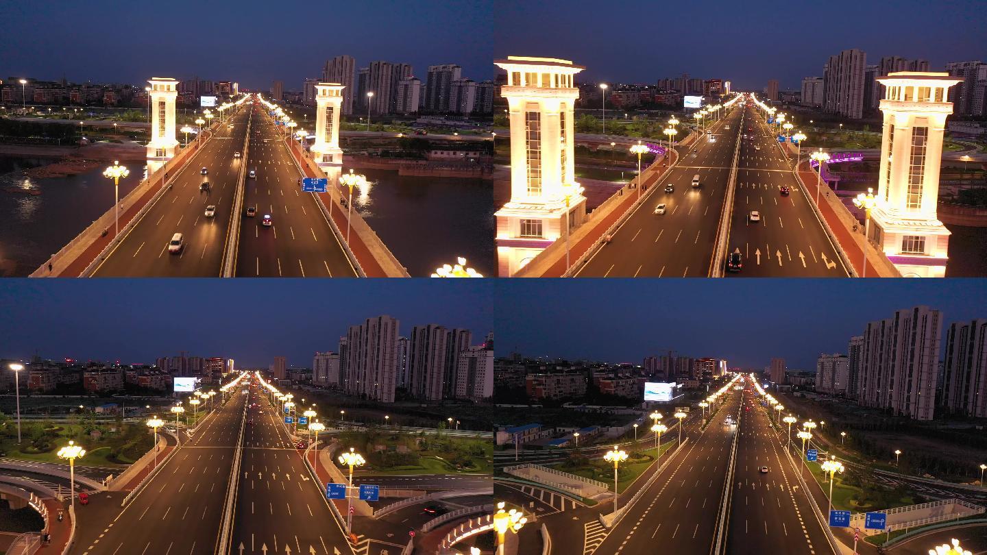4K航拍临沂北京路桥河东区沂河新区夜景
