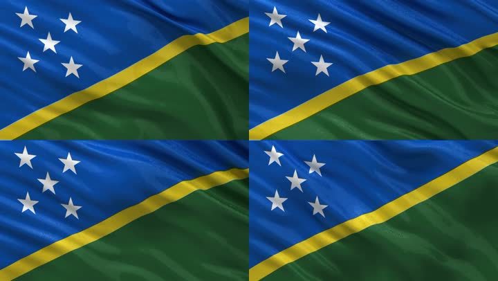 所罗门群岛的国旗在风中飘扬。无尽的循环。