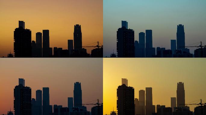 中国广西南宁的商务区高楼大厦凌晨日出延时
