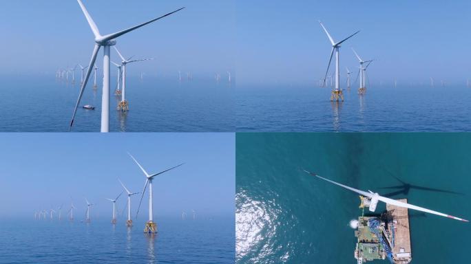 海上风力发电航拍全景展示