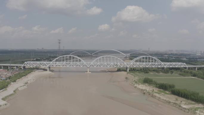 山东济南齐鲁黄河大桥航拍在建