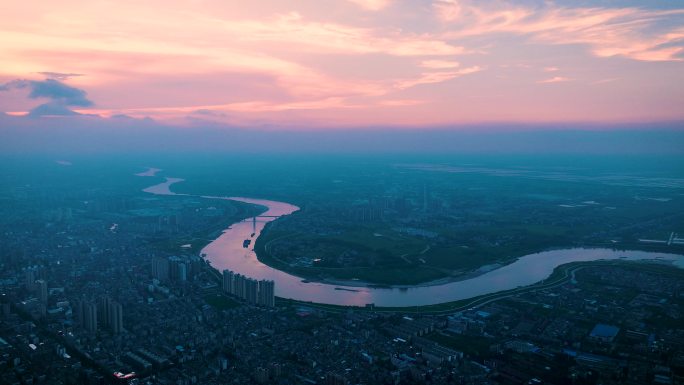 仙桃市城市汉江日落延时