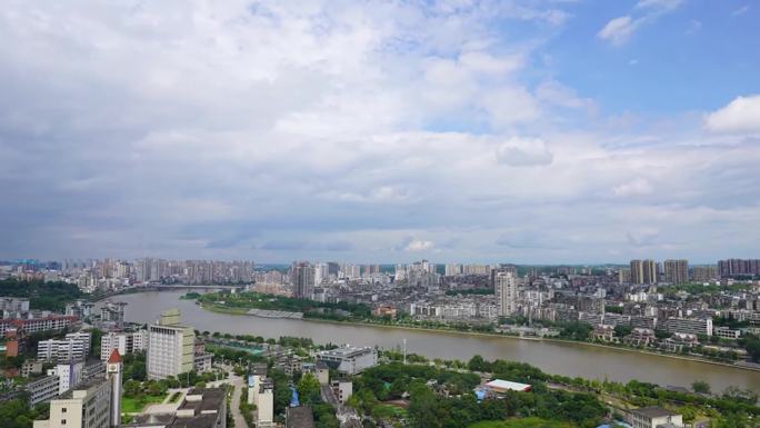 内江建工大厦眺望沱江河大洲广场延时摄影