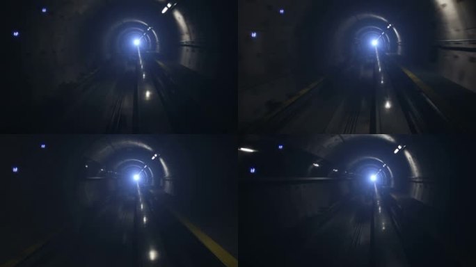 地铁隧道内行驶的列车，车厢视图