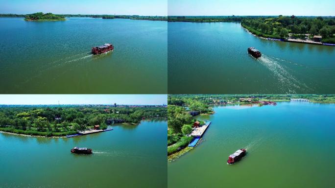 淄博桓台马踏湖自然风景航拍-绿水青山游船