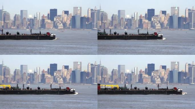 曼哈顿前经过的大型工业船