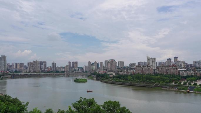 内江太白楼眺望沱江河大洲广场延时摄影素材