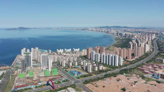 4K航拍烟台黄渤海新区开发区城市全景
