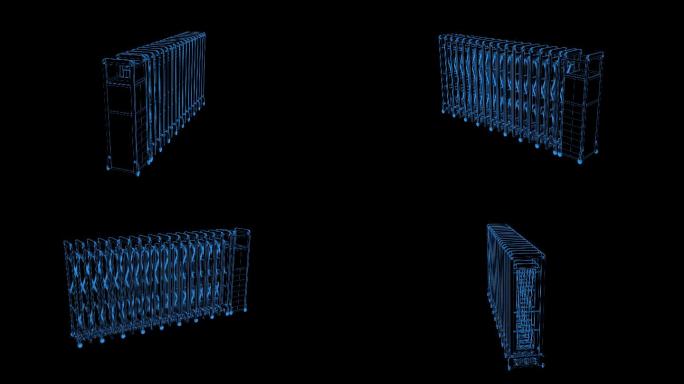 4K蓝色全息线框科技自动伸缩门素材带通道