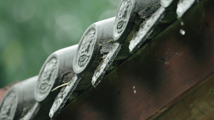 4K屋檐滴水老建筑雨季复古