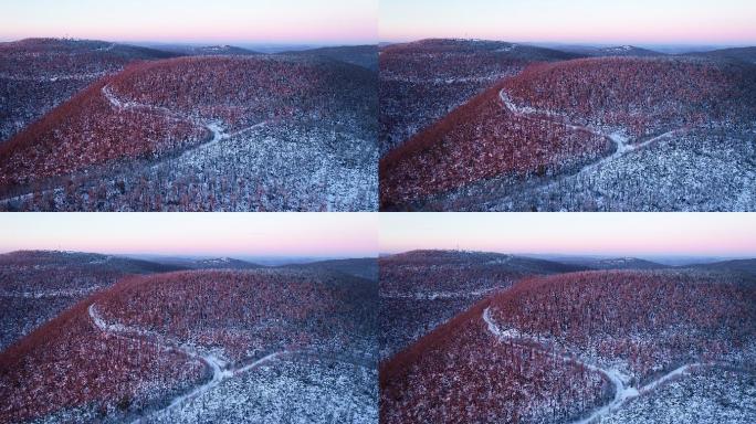 航拍大兴安岭林海雪原暮色