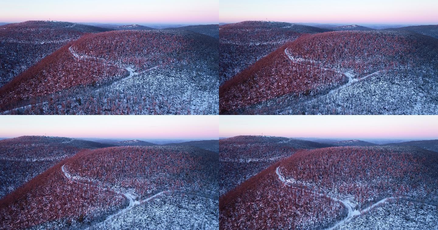 航拍大兴安岭林海雪原暮色